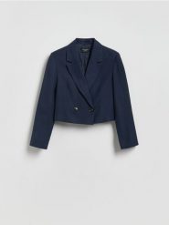 Marynarka z lnem - granatowy. Niebieskie marynarki i żakiety Reserved, l, bez wzorów, z tkaniny. Za 199.99 zł.