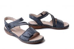 Rieker 65964-12 Niebieski, sandały damskie. Niebieskie sandały Rieker, bez wzorów, ze skóry, bez obcasa, bez zapięcia. Za 319.90 zł.