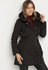 Czarna Klasyczna Kurtka Parka z Kapturem i Ściągaczem w Talii Tulasira. Czarne parki Born2be, l, z jeansu, klasyczne, z kapturem. Za 219.99 zł.