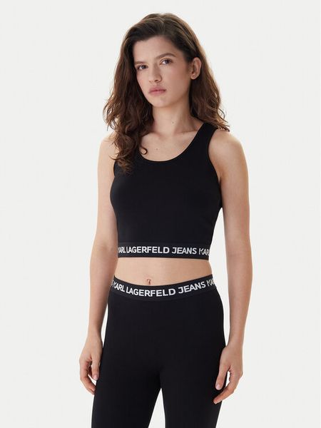 Karl Lagerfeld Jeans Top B1W17048 Czarny Slim Fit. Czarne topy Karl Lagerfeld Jeans, xs, bez wzorów, z bawełny, bez kołnierzyka, bez ramiączek. Za 309.99 zł.