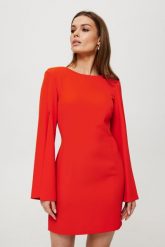 Koralowa Mini Sukienka z Rozciętymi Rękawami. Pomarańczowe sukienki MOE, l, bez wzorów, z elastanu, wizytowe, bez kołnierzyka, bez ramiączek, mini. Za 328.90 zł.