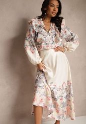Beżowy Wiskozowy Kwiatowy Komplet z Bawełną Spódnica i Koszula Taliossa. Brązowe koszule Renee, m, bez wzorów, z bawełny, eleganckie, bez kołnierzyka, bez ramiączek. Za 209.99 zł.