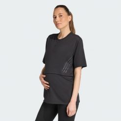 Koszulka Maternity. Czarne bluzki Adidas, l, bez wzorów, sportowe, bez kołnierzyka, moda ciążowa, bez ramiączek. W wyprzedaży za 145.27 zł.