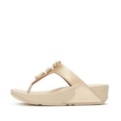 Klapki z platformą z palcem u nogi damskie FitFlop Lulu Ultra-Jewel Metallic. Szare klapki FIT FLOP, bez wzorów, z materiału, bez obcasa, na koturnie. Za 633.00 zł.