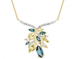 Naszyjnik z żółtego złota diamentami, topazami i peridotami - liście - próba 585. Żółte naszyjniki Apart, z diamentem, złote. Za 4,990.00 zł.