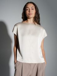 OPUS Bluzka w kolorze kremowym rozmiar: 36. Brązowe bluzki Opus, bez wzorów, z satyny, bez kołnierzyka, bez ramiączek. Za 130.99 zł.