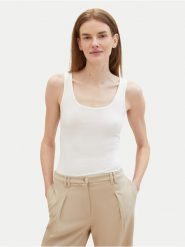 Tom Tailor Top 1040552 Biały Regular Fit. Białe topy Tom Tailor, xs, bez wzorów, z bawełny, bez kołnierzyka, bez ramiączek. Za 59.99 zł.