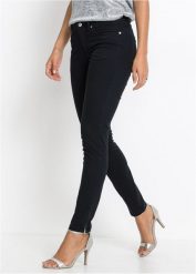 Dżinsy Skinny, mid waist, cropped. Czarne jeansy bonprix, bez wzorów. Za 124.99 zł.
