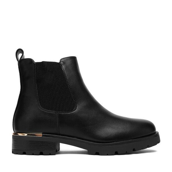 Botki JENNY. Czarne botki Jenny, bez wzorów, bez obcasa, na płaskiej podeszwie, bez zapięcia. Za 169.99 zł.