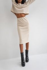 Długa spódnica z dzianiny sweterkowej w kolorze MELANGE BEIGE - BLISS-XS. Brązowe spódnice Marsala, s, bez wzorów, z bawełny, maxi. W wyprzedaży za 37.48 zł.