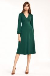 Zielona Elegancka Midi Sukienka z Bufiastym Rękawem. Zielone sukienki Nife, l, bez wzorów, z elastanu, eleganckie, bez kołnierzyka, bez ramiączek, midi. Za 198.90 zł.