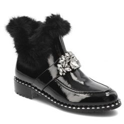 Czarne Botki S.Barski Eleganckie Obuwie Damskie Z Futerkiem. Czarne botki S.BARSKI, bez wzorów, ze skóry ekologicznej, bez obcasa, bez zapięcia. Za 249.00 zł.