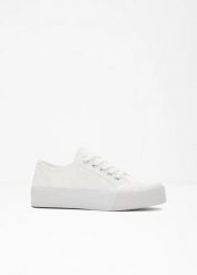 Sneakersy na podeszwie platformie. Białe obuwie sportowe bonprix, bez zapięcia. Za 124.99 zł.