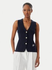 Tommy Hilfiger Top WW0WW49707 Granatowy Slim Fit. Niebieskie topy TOMMY HILFIGER, m, bez wzorów, z bawełny, bez kołnierzyka, bez ramiączek. Za 529.99 zł.