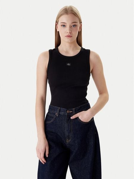 Calvin Klein Top LV047C201G Czarny Slim Fit. Czarne topy Calvin Klein, xxs, bez wzorów, z bawełny, bez kołnierzyka, bez ramiączek. Za 129.99 zł.