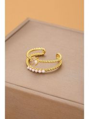 Atelier MIU Pozłacany pierścionek z perłami i cyrkoniami rozmiar: onesize. Białe pierścionki Atelier MIU, z cyrkonią, pozłacane. Za 34.99 zł.