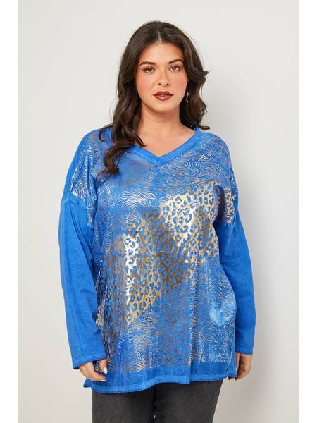 Curvy Lady Koszulka w kolorze złoto-niebieskim rozmiar: 48/50. Niebieskie bluzki Curvy Lady, bez wzorów, klasyczne, bez kołnierzyka, bez ramiączek. Za 134.53 zł.