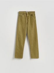 Jeansy straight fit - zielony. Zielone jeansy Reserved, bez wzorów. Za 139.99 zł.