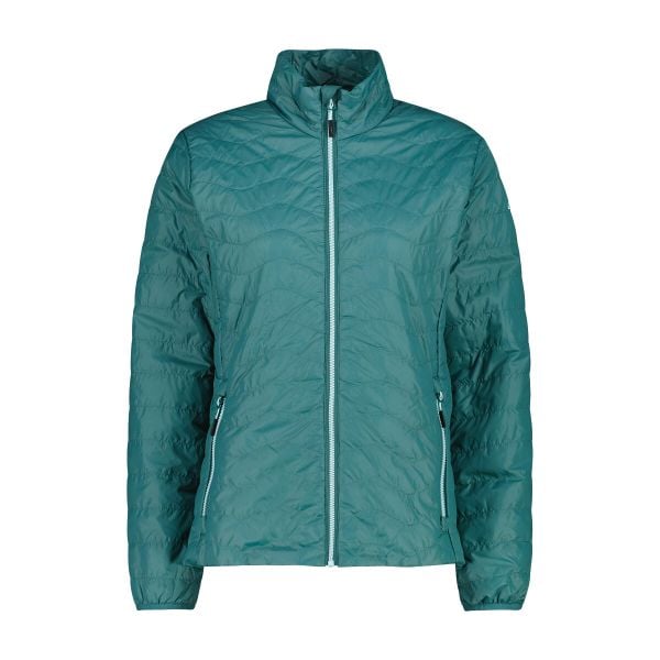 Kurtka puchowa z kapturem dla kobiet CMP. Zielone kurtki narciarskie CMP, bez wzorów, z puchu, z kapturem, narciarskie. W wyprzedaży za 199.99 zł.