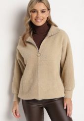 Beżowa Bluza z Wełną Suwakiem i Ściągaczami Enalwen. Brązowe bluzy Born2be, uniwersalny, z aplikacjami, z jeansu, bez kaptura. Za 149.99 zł.