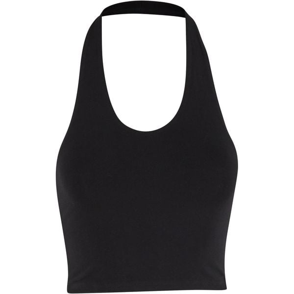 Top z jersey damski Urban Classics Basic. Czarne topy Urban Classics, bez wzorów, z dżerseju, bez kołnierzyka, bez ramiączek. Za 110.00 zł.
