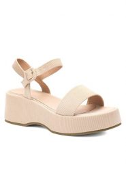 DeeZee Sandały HDXJ220515 Beżowy. Brązowe sandały DeeZee, bez wzorów, z materiału, bez obcasa, na koturnie, bez zapięcia. Za 149.99 zł.