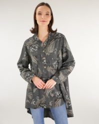 Luźna sztruksowa koszula. Szare koszule Unisono, s, bez wzorów, z bawełny, klasyczne, bez kołnierzyka, bez ramiączek. Za 229.00 zł.