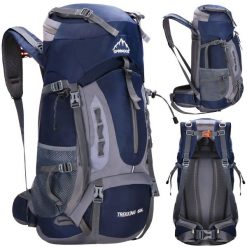 Plecak trekkingowy 60 L Springos z osłoną przeciwdeszczową. Niebieskie plecaki SPRINGOS, bez wzorów. Za 140.99 zł.