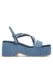 Pollini Sandały SA16318I0MTQ0707 Niebieski. Niebieskie sandały Pollini, bez wzorów, z materiału, bez obcasa, na słupku, bez zapięcia. Za 1,299.00 zł.