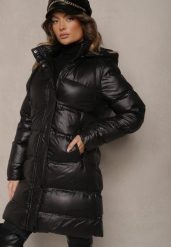 Czarna Długa Kurtka z Kapturem Kieszeniami i Dwustronnym Suwakiem Zdobiona Pikowaniem Sanaviel. Czarne kurtki narciarskie Renee, xl, z aplikacjami, z jeansu, z kapturem, narciarskie. Za 99.99 zł.