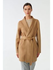 TATUUM Płaszcz przejściowy w kolorze karmelowym rozmiar: 40. Brązowe płaszcze Tatuum, bez wzorów, z wełny, bez kaptura. Za 340.99 zł.