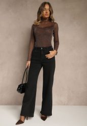 Czarne Szerokie Jeansy Regular Waist Isovena. Czarne jeansy Renee, l, z aplikacjami. Za 129.99 zł.
