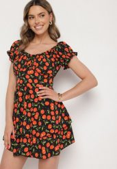 Czarna Rozkloszowana Sukienka z Bawełną z Motywem Wiśni Lunadessa. Czarne sukienki Born2be, na co dzień, na lato, l, bez wzorów, z bawełny, eleganckie, bez kołnierzyka, bez ramiączek, mini, proste. Za 49.99 zł.