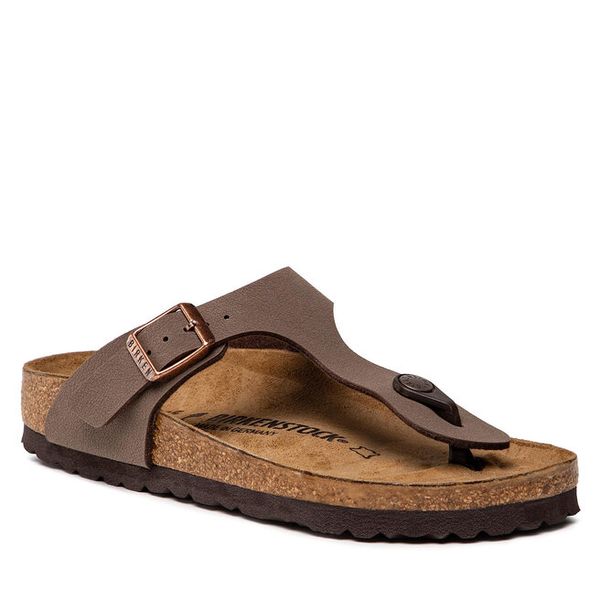 Japonki Birkenstock. Brązowe klapki Birkenstock, bez wzorów, bez obcasa. Za 429.99 zł.