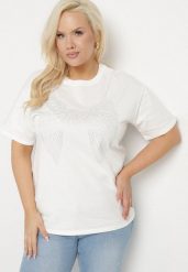 Biały T-shirt ze Wzorem z Cyrkonii Olisellea. Białe t-shirty Born2be, xl, bez wzorów, z bawełny, bez kołnierzyka, bez ramiączek. W wyprzedaży za 48.99 zł.