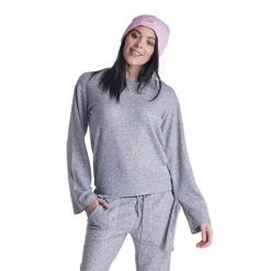 Damska bluza z okrągłym dekoltem i sznurowanymi cekinami. Szare bluzy LEONE 1947 APPAREL, l, bez wzorów, z tkaniny, bez kaptura. Za 151.56 zł.