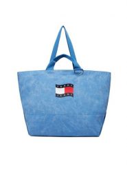 Tommy Hilfiger Torebka Wavy Flag Canvas Tote Bag AW0AW18466 Niebieski. Niebieskie shopper TOMMY HILFIGER, bez wzorów, z materiału, bez dodatków. Za 409.99 zł.
