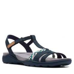 Sandały Clarks. Niebieskie sandały Clarks, bez wzorów, bez obcasa, na płaskiej podeszwie, bez zapięcia. Za 259.99 zł.