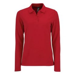 Damska Koszulka Polo Z Długim Rękawem Perfect Pique. Czerwone koszulki sportowe SOL'S, bez wzorów, bez ramiączek. Za 99.99 zł.