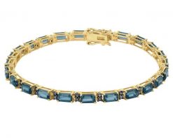 Bransoletka z żółtego złota z czarnymi brylantami i topazami London Blue - 18 cm - próba 585. Czarne bransoletki Apart, z brylantem, złote. Za 9,990.00 zł.