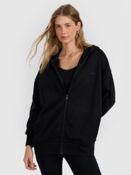4F Bluza dresowa rozpinana z kapturem damska - czarna S. Czarne bluzy 4f, s, bez wzorów, z bawełny, z kapturem. Za 179.99 zł.