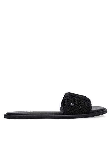 LOVE MOSCHINO Klapki JA28242G0OJQB000 Czarny. Czarne klapki Love Moschino, bez wzorów, z materiału, bez obcasa. Za 475.99 zł.