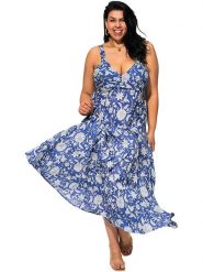 Aller Simplement Sukienka w kolorze niebiesko-białym rozmiar: 42/44. Niebieskie sukienki Aller Simplement, bez wzorów, z bawełny, bez kołnierzyka, bez ramiączek, maxi. Za 100.99 zł.