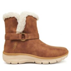 Botki Skechers. Brązowe botki Skechers, bez wzorów, bez obcasa, na płaskiej podeszwie, bez zapięcia. Za 449.99 zł.