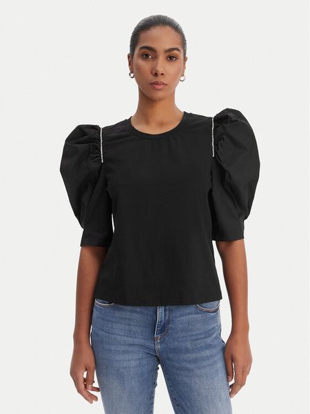 Fracomina Bluzka FR26ST3035J40101 Czarny Regular Fit. Czarne bluzki Fracomina, xl, bez wzorów, z bawełny, bez kołnierzyka, bez ramiączek. Za 329.99 zł.