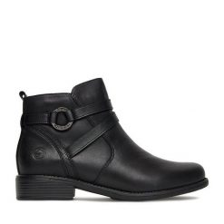 Botki Remonte. Czarne botki Remonte, bez wzorów, bez obcasa, na płaskiej podeszwie, bez zapięcia. Za 469.99 zł.