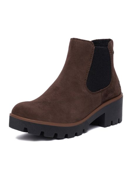 Rieker Botki CEO-79265-25 Brązowy ciemny. Brązowe botki Rieker, bez wzorów, ze skóry, bez obcasa, na słupku, bez zapięcia. Za 399.99 zł.