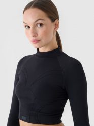 4F Longsleeve treningowy slim szybkoschnący damski - czarny M/L. Czarne koszulki sportowe 4f, bez wzorów, z dzianiny, bez ramiączek, na fitness i siłownię. W wyprzedaży za 69.99 zł.