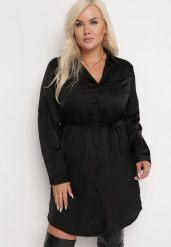 Czarna Sukienka Mini Zapinana na Guziki z Cienkim Materiałowym Paskiem Venudda. Czarne sukienki Born2be, l, bez wzorów, z materiału, bez kołnierzyka, bez ramiączek, mini. Za 84.99 zł.