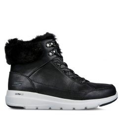 Trzewiki Skechers. Czarne botki Skechers, bez wzorów, bez obcasa, na płaskiej podeszwie, bez zapięcia. Za 339.99 zł.